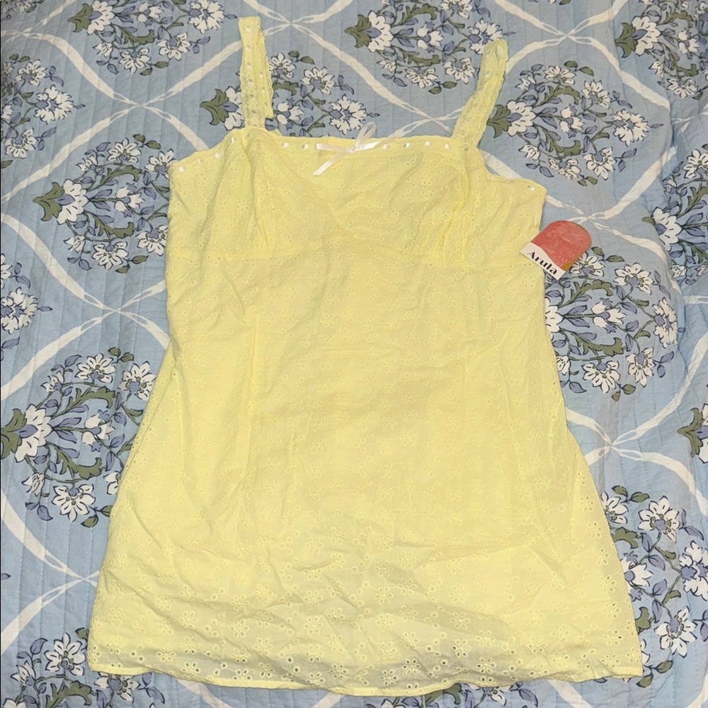 Yellow Eyelet Lace Women's Dress